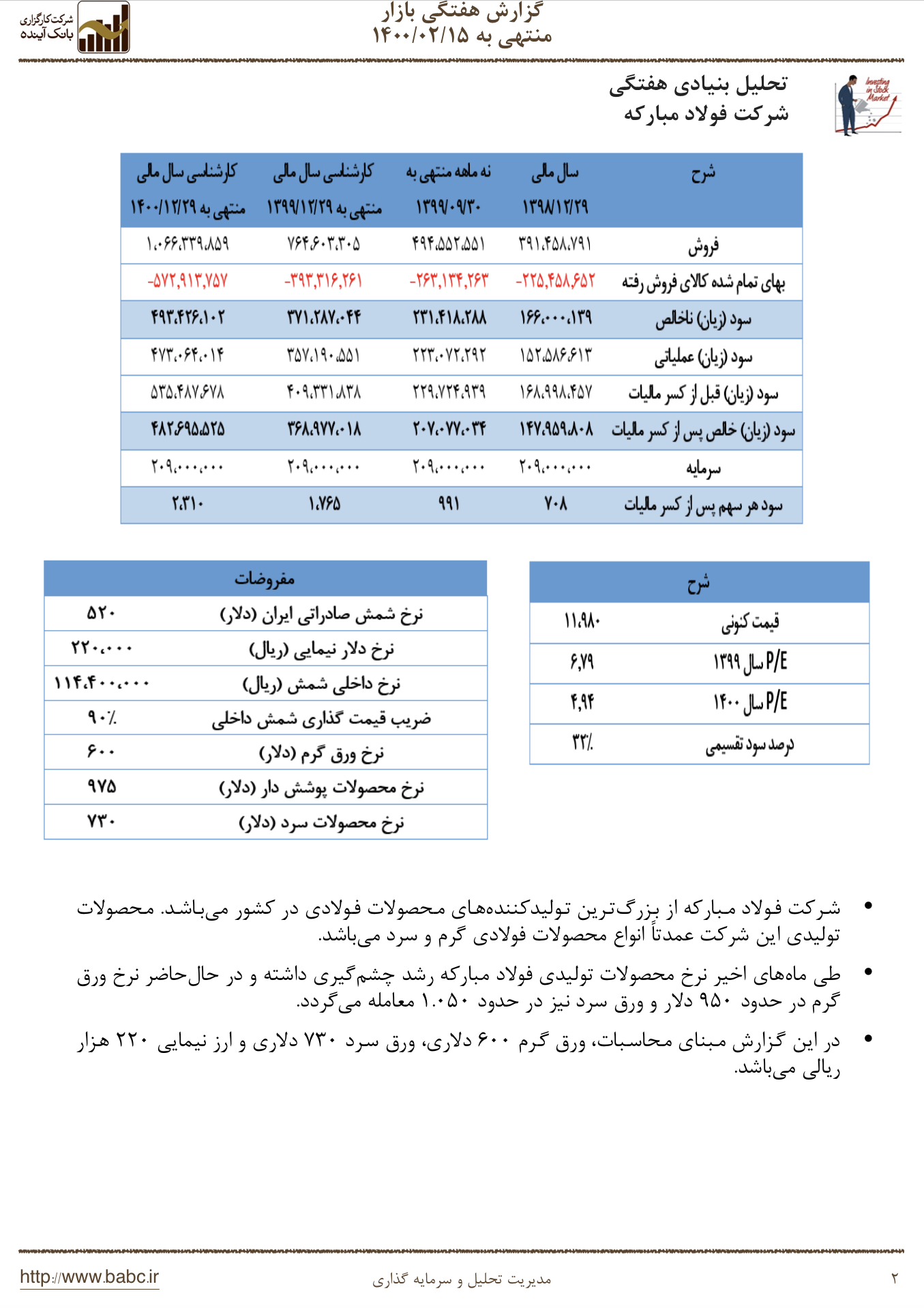 گزارش هفتگی بازار منتهی به ۱۴۰۰/۰۲/۱۵ ص ۲